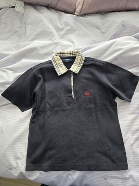 Burberry Black Polo with Signature Beige Check Collar